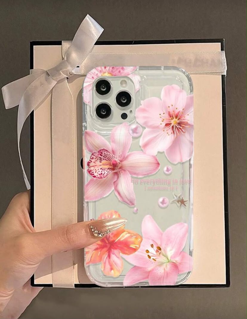 1pc Transparent floral Phone Case