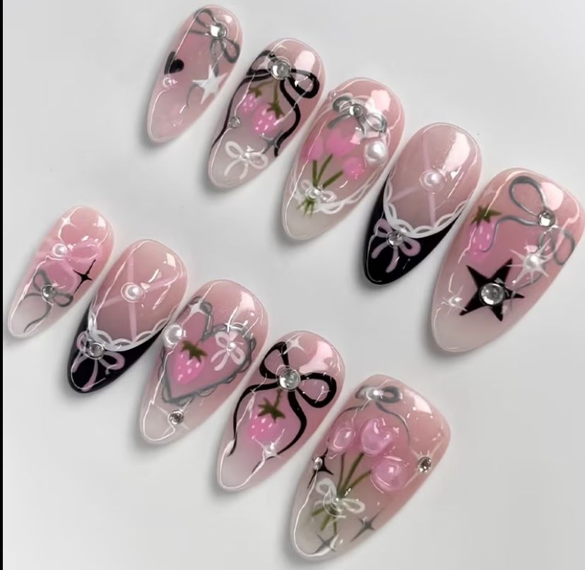 10pcs Valentine's Press-on Nails Almond Acrylics Nails