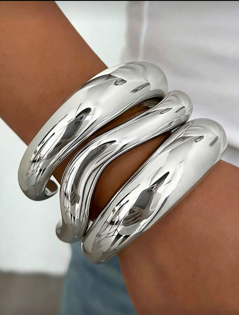 3pcs Silver Bangle Jewelry, Vintage Luxurious Bangle Set