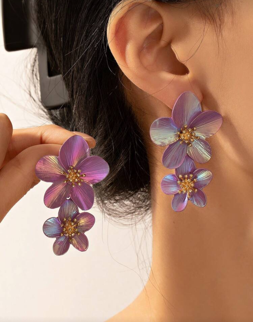 1pair Fashionable Elegant Flower  Metal Earrings