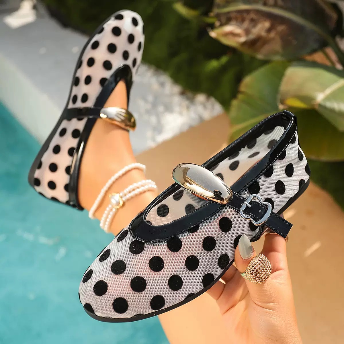 1 Pair Mesh Pumps, Ballerina Pumps
