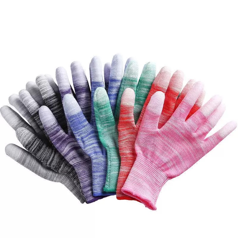 Nylon Striped Pu Coated Finger and Palm Gloves