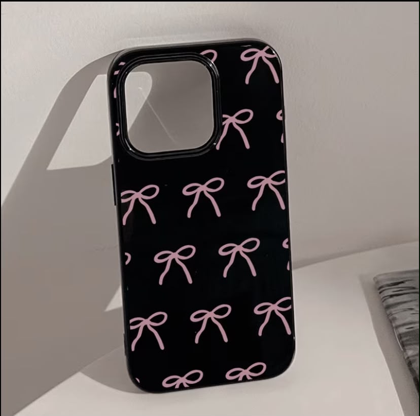 Black iPhone case, Pink bow phone case