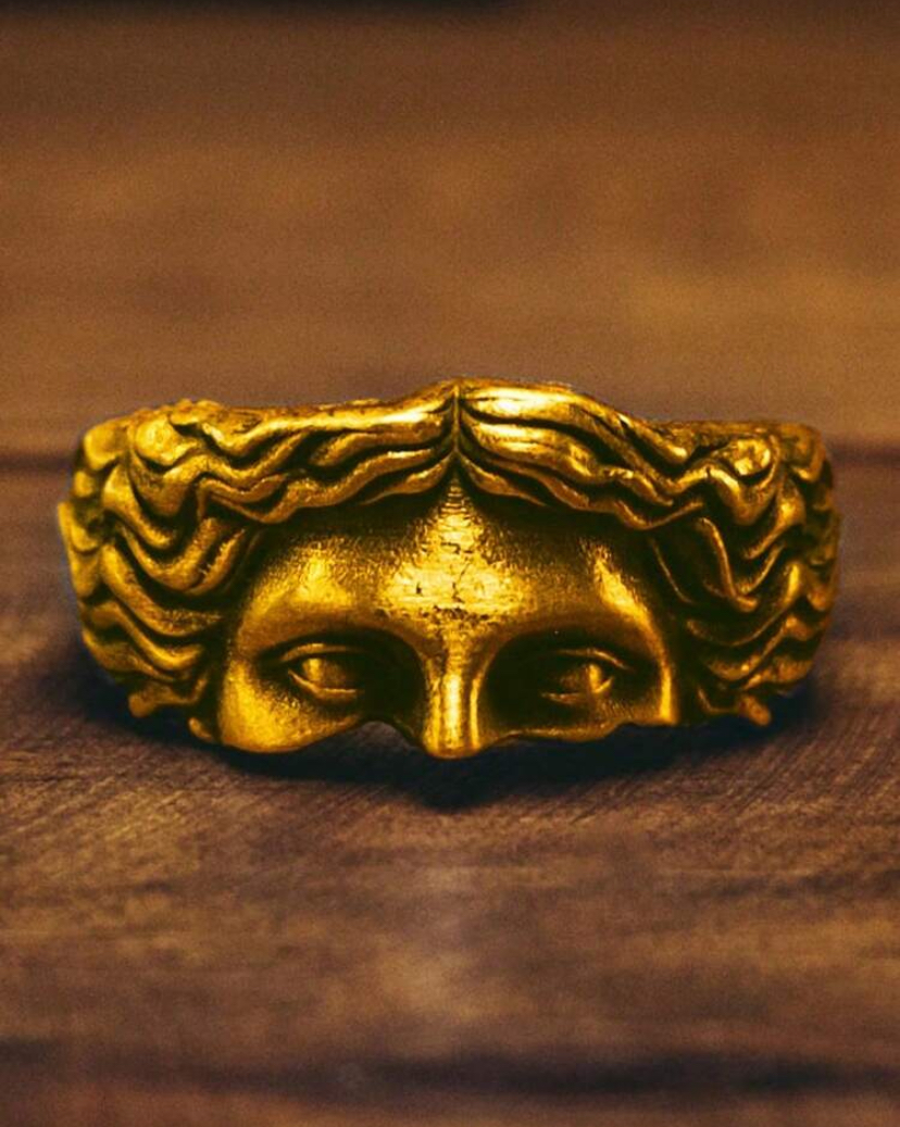 1pc Half Face Ring, Retro Sculpture, Men's Jewelry, Gift for Friends